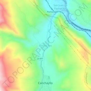 Pachacayoの地形図、標高、地勢