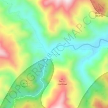 Sarondaの地形図、標高、地勢