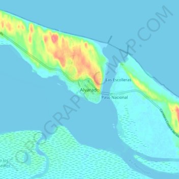 Alvaradoの地形図、標高、地勢