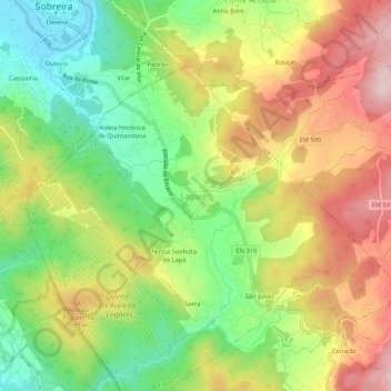 Lagaresの地形図、標高、地勢