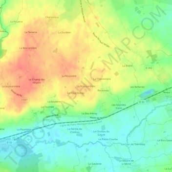 La Roussardièreの地形図、標高、地勢