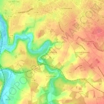 Moucheduneの地形図、標高、地勢