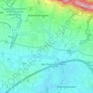 Wietelの地形図、標高、地勢