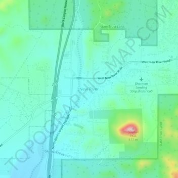 New Riverの地形図、標高、地勢