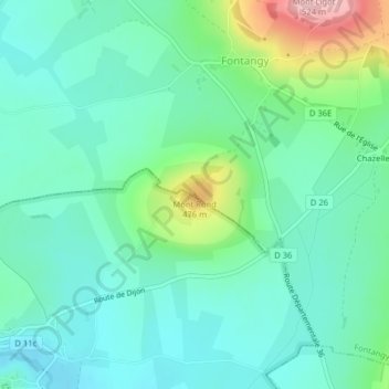 Mont Rondの地形図、標高、地勢