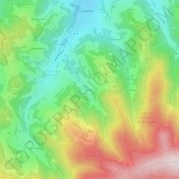 Sadeyの地形図、標高、地勢