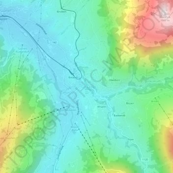 Gstaadの地形図、標高、地勢