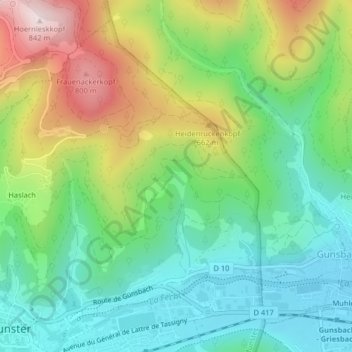 Kalbach-le-Hautの地形図、標高、地勢