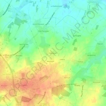 Kercassierの地形図、標高、地勢