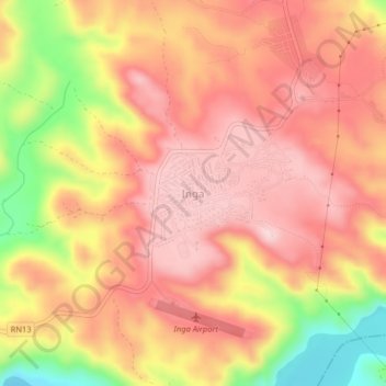 Ingaの地形図、標高、地勢