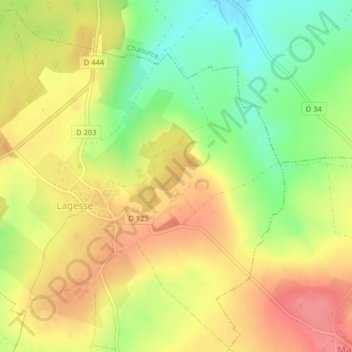 Montignyの地形図、標高、地勢