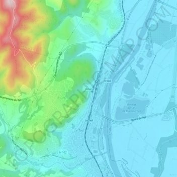 Joviacの地形図、標高、地勢