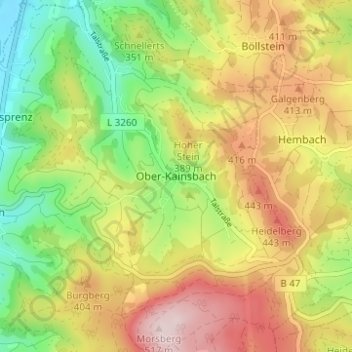Ober-Kainsbachの地形図、標高、地勢