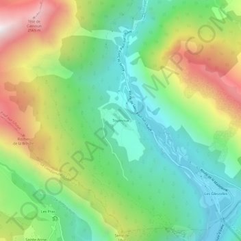 Tournouxの地形図、標高、地勢