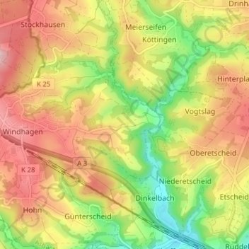 Hüngsbergの地形図、標高、地勢