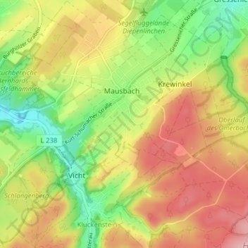 Fleuthの地形図、標高、地勢