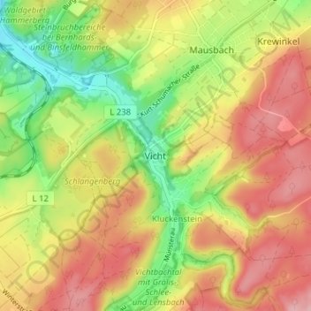 Vichtの地形図、標高、地勢