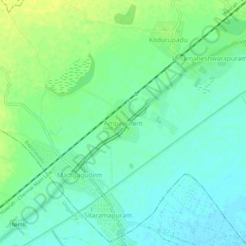 Ampapuramの地形図、標高、地勢