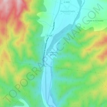 Candanedo de Boñarの地形図、標高、地勢