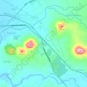 Paulogの地形図、標高、地勢