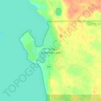 Waterhen Lakeの地形図、標高、地勢