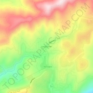 Camp Connellの地形図、標高、地勢