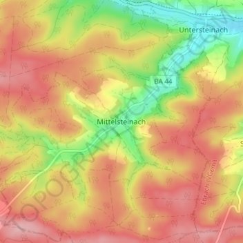 Mittelsteinachの地形図、標高、地勢