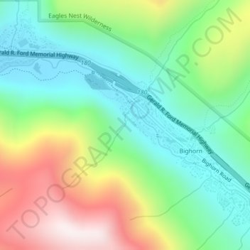 East Vail Fallsの地形図、標高、地勢