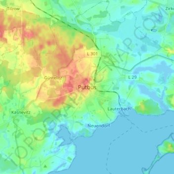 Putbusの地形図、標高、地勢