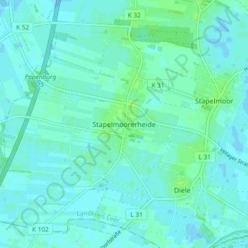 Stapelmoorerheideの地形図、標高、地勢