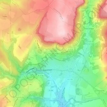 Cirey-lès-Nolayの地形図、標高、地勢