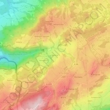 Bieslingsの地形図、標高、地勢