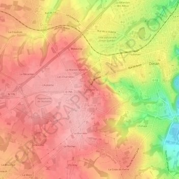 Cassepotの地形図、標高、地勢