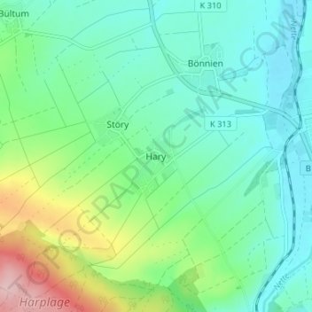 Haryの地形図、標高、地勢