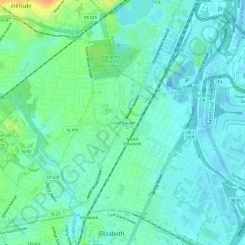 Crane Squareの地形図、標高、地勢