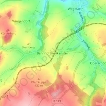 Bahnhof Frankensteinの地形図、標高、地勢