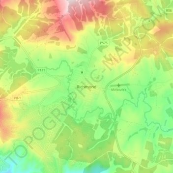 Richmondの地形図、標高、地勢