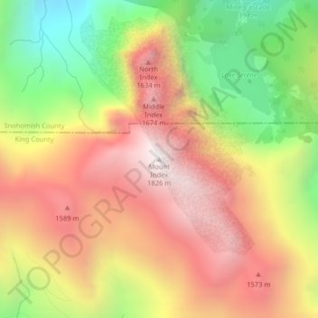 Mount Indexの地形図、標高、地勢