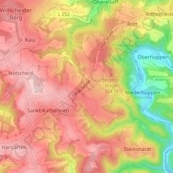 Strödtの地形図、標高、地勢