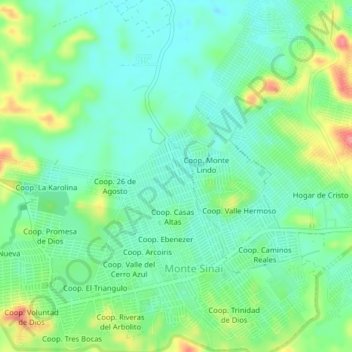 Coop. Monte Sinaiの地形図、標高、地勢