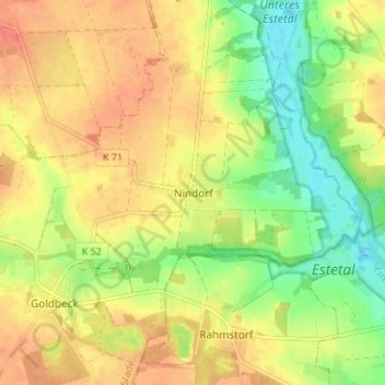 Nindorfの地形図、標高、地勢