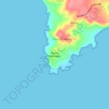 Punta Pirámidesの地形図、標高、地勢