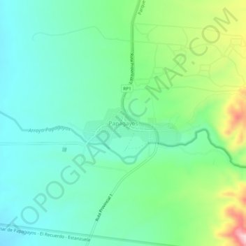 Papagayosの地形図、標高、地勢