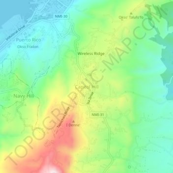 Capitol Hillの地形図、標高、地勢