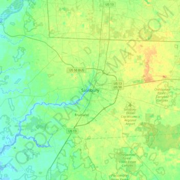Salisburyの地形図、標高、地勢