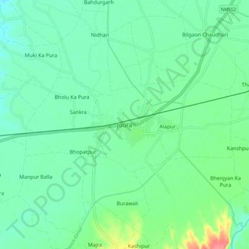Jouraの地形図、標高、地勢