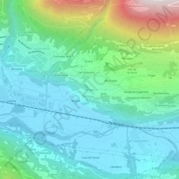 Brioneの地形図、標高、地勢