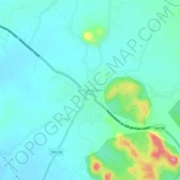 Vettavalamの地形図、標高、地勢