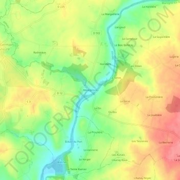 Montgirouxの地形図、標高、地勢