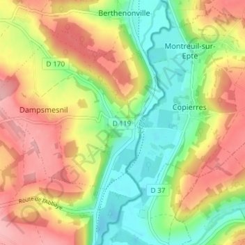 Avenyの地形図、標高、地勢